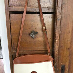 Vintage Dooney & Bourke Cream & Tan Leather Crossbody Bag